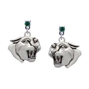 Large Panther   Mascot Emerald Swarovski Post Charm Earrings [Jewelry]