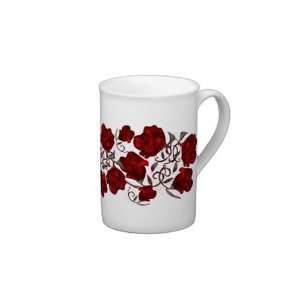  Red Roses on White Bone China Coffee Cups: Kitchen 