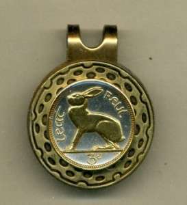 Gold/Silver Hat Clip/Ball Marker, Ireland 3 Pence Rabbit  