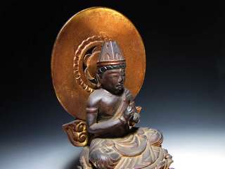 EDO Gilt Wood Japanese Buddhist Buddha DAINICHI Nyorai Statue God 