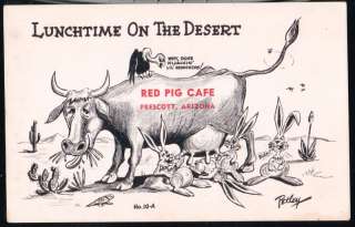   AZ Red Pig Cafe Vtg Bob Petley Desert Lunchtime Comic Postcard Arizona