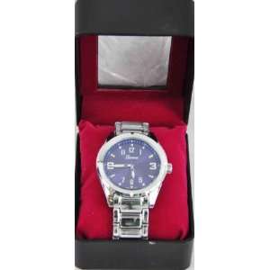   Watch 2727 Silver Blue Face Metal Band With Box