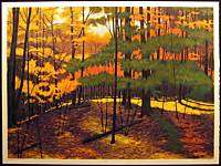  Wellesley Woods Signed Numbered Art Woodcut fall leaves forest  