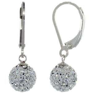   Round White Disco Crystal Ball Lever Back Earrings, 1 in. (25mm) tall