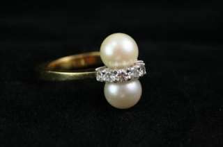 Fine Estate Jewelry 18KT Gold Diamond Pearl Ring Size 6  