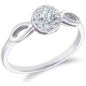 Size   13   10k White Gold Solitaire Halo Style with Side Stones Round 