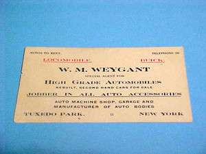   CALLING/BUSINESS CARD W M WEYGANT AUTOMOBILES TUXEDO PARK NEW YORK