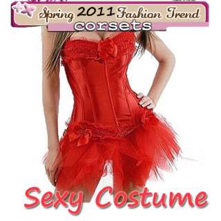  Red Costume Burlesque Moulin Costume CORSET Bustier Tutu Halloween 