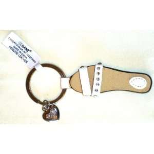  White Leather Flip Flop Key Ring with Heart Charm 