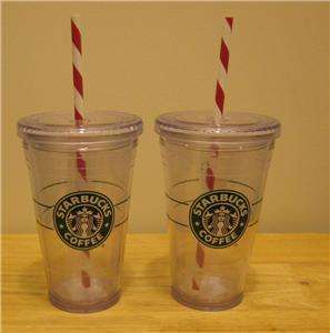 NEW 2 STARBUCKS Clear Tumbler 16 oz Grande Holiday Cups  