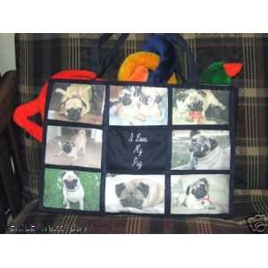  I Love My Pug / Pugs Dog Personalized Photo Tote Bag (Navy 