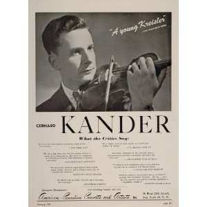  1947 Gerhard Kander Violin Bow Violinist Booking Ad 