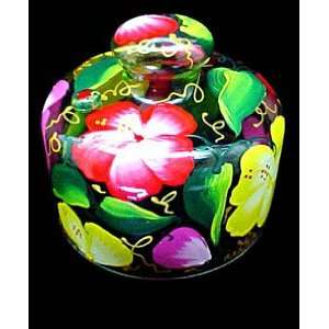  Hibiscus Design   Hand Painted   Cheese Dome, 6 inches by 