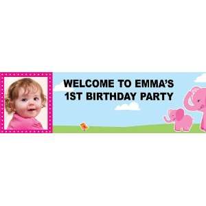   Elephants 1st Birthday   Personalized Photo Banner Standard 18 x 61