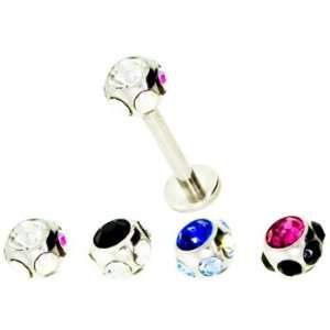    Gem Studded Labret Lip Ring   Sapphire & Aqua Stones Jewelry