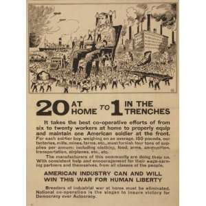  World War I Poster   20 at home to 1 in the trenches 18 X 