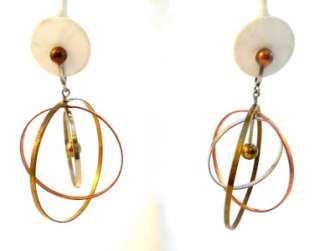   Modern TAXCO Mexico SIGNED Mixed Metals ATOMIC Kinetic EARRINGS  