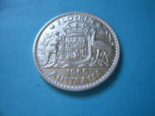 1960 KANGAROO OSTRICH AUSTRALIA FLORIN SILVER COIN RARE  