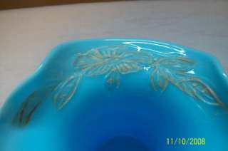 Fenton Pekin Blue Opaque light blue Cosmos Floral Spray Hat vase 