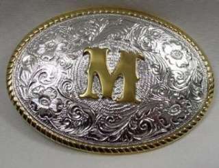    SILVER/GOLD PLATED MONOGRAM LETTER M BELT BUCKLE Clothing