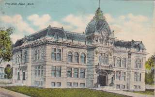 City Hall Flint MI Michigan old 1912 view postcard  