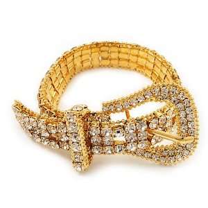 Unique Clear Diamante Buckle Bracelet In Gold Plated Metal   up to 