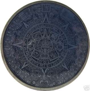 Engraved Blue Enameled Aztec Calendar Belt Buckle  