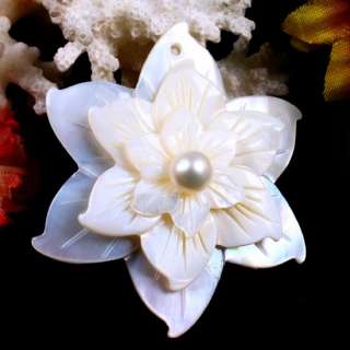 Mother Of Pearl Shell Carved Flower Peony Pendant Bead  