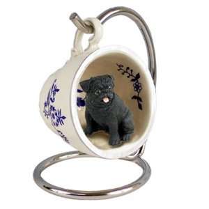  Pug Blue Tea Cup Dog Ornament   Black