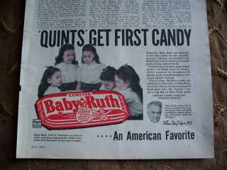 1941 Baby Ruth Candy Bar Dionne Quintuplets Quints Ad  