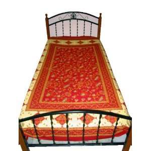  Indian Bedding Red Floral Print Cotton Bedspreads Twin 