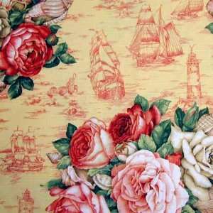  54 Wide Sea Roses Toile Sunset Fabric By The Yard: Arts 