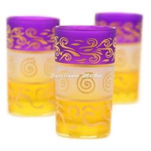  Moroccan Berber Tea Glasses Purple/White/Yellow (Set of 6 
