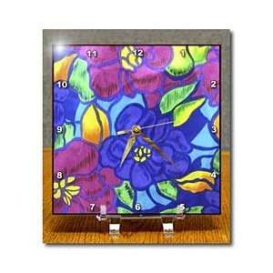 Electric Blue and Hot Pink Flowers   6x6 Desk Clock 