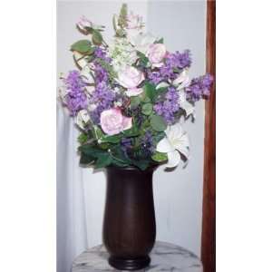  Purple Tinged Silk Rose Lilac & Lily Floral Arrangement 