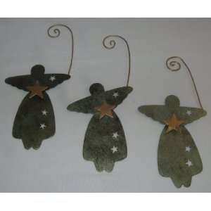   of 3 Glittery Gold Tin Angel Ornaments Holding Star: Everything Else