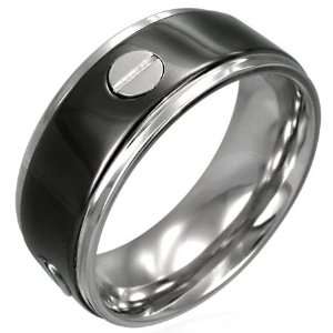  Stainless Steel & Black Industrial Ring Size 12 
