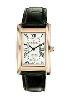 Croton Black Leather Strap Rose Gold Tone or Yellow Gold Tone Dial 