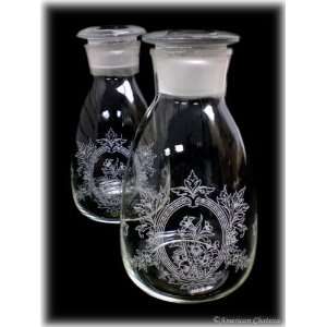  2 Victorian Etched Glass Decanters / Storage Jars: Kitchen 