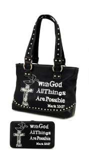 Black Western With God Cross Bible Verse Handbag Wallet  