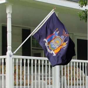 New York 3x5 foot nylon porch flag kit   silver anti furl pole  