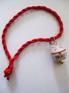 Lucky White Cat Maneki Neko Beckoning Bell Charm Bracelet  
