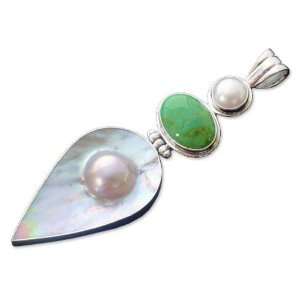  Pearl and green turquoise pendant, Angel Voice Jewelry