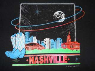 vintage NASHVILLE CITY SKYLINE NEON 90S BLACK t shirt YOUTH EXTRA 