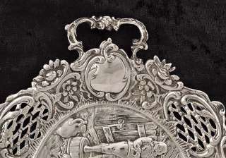 800 Purity Silver German Chased Scene Openwork Tray  