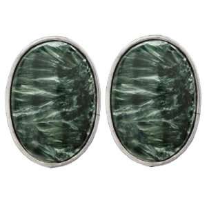 Seraphinite, Angel Stone Collection Oval Clip Earrings Set In .925 