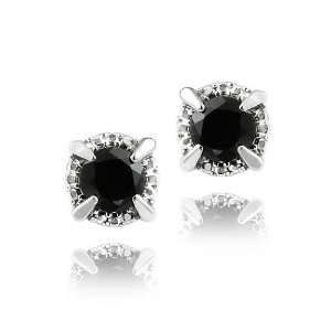    Sterling Silver 2ct Black Spinel Round Stud Earrings: Jewelry