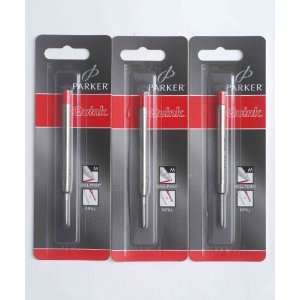  Parker   Quink: 3 Red Ball Pen Refills in Blister or 