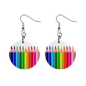 Colored Pencils Dangle Earrings Jewelry 1 inch Buttons 12306021