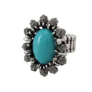  Colored Stone Stretch Ring with Rhinestone Accents Blue Jewelry
